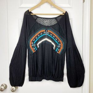 Woolrich, NWOT, Womens Blouse Black Long Sleeve Embroider, Medium